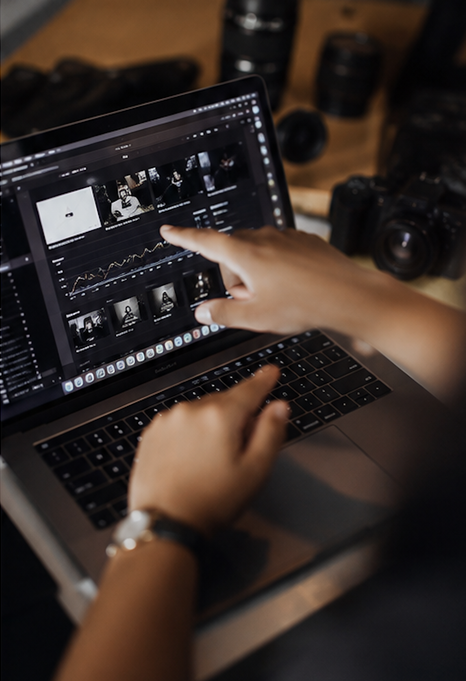 Editing and organising social media content on a laptop